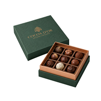 Coffret cadeau de luxe personnalisé en carton rigide vert foncé pour chocolats avec sac en papier
