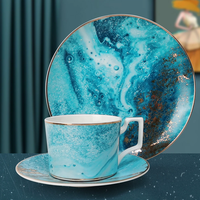 Service de vaisselle de luxe en porcelaine fine bleue, comprenant des assiettes à steak peu profondes et des bols à soupe, pour hôtels et restaurants haut de gamme