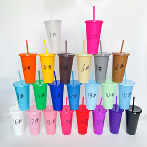 Gobelet en plastique sans BPA, coloré, réutilisable, anti-fuite, compatible lave-vaisselle, avec couvercle et paille, pour boire directement, design minimaliste, 16oz 24oz, pour stade - Product Image 2