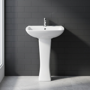 Lavabo rond en céramique pour enfants avec pied de support complet et drain intégré – Évier de salle de bain moderne - Product Image 4