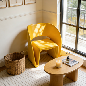 Poltrona Moderna Gialla, Sedia Nordica Minimalista in Plastica, Arredamento Contemporaneo Creativo, Divano Singolo per Soggiorno - Product Image 3