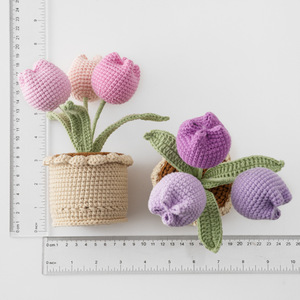 2026 Cross-Border Best-Selling Finished Hand-Woven 3-Head Tulip Yarn Pot Mothers Day Teachers Day Eternal <b>Gift</b> China - Product Image 4