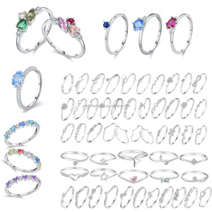 Set di Anelli Regolabili in <span class=keywords><strong>Argento</strong></span> Sterling S925 con Diamanti Naturali, Design a Fiore, Farfalla, Panda e <span class=keywords><strong>Serpente</strong></span> - Product Image 2