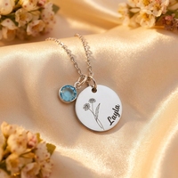 Kalung Liontin Paduan Tembaga Berlapis Emas dengan Ukiran Laser Nama Pribadi, Bunga Ulang Tahun Wanita, Rantai Bambu, Desain Lintas Batas