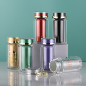 Hot PET acrilico rosso blu e oro bottiglia di plastica proteina polvere barattolo contenitore capsule pillola bottiglia di imballaggio nutrizione sportiva - Product Image 6
