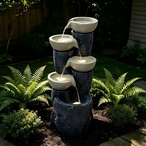 <span class=keywords><strong>Fontaine</strong></span> d'eau LED élégante à cinq niveaux <span class=keywords><strong>en</strong></span> forme de bol de <span class=keywords><strong>pierre</strong></span>, cascade <span class=keywords><strong>pour</strong></span> intérieur, extérieur, <span class=keywords><strong>bassin</strong></span>, jardin, patio, décoration de la maison - Product Image 5