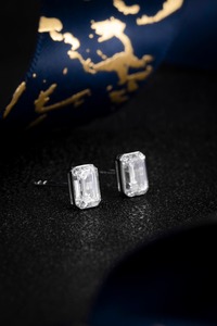 Elegant Stainless Steel Earring <b>Emerald</b>-Cut Rhinestone <b>Stud</b> Earrings Premium Sparkling Crystal Jewelry for Women - Product Image 2