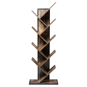 Modern 9 Tier Industrial Ladder Bookshelf Bookcase, Wooden <strong>Tree</strong> Shaped Bookshelf <strong>Book</strong> Organizer Display <strong>Shelves</strong> - Product Image 5