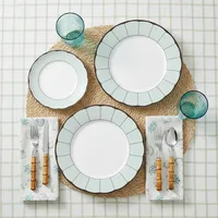 Vaisselle en céramique vert menthe moderne, assiettes en porcelaine à bord festonné, vaisselle élégante en porcelaine fine, articles de cuisine en gros
