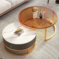 Table basse gigogne moderne et simple en pierre frittée et verre trempé avec tiroir de rangement pour appartement, maison, salon