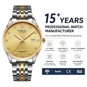Montre mécanique classique pour homme, cadran doré, logo personnalisé, faible MOQ, acier inoxydable de haute qualité, calendrier fin. - Product Image 1
