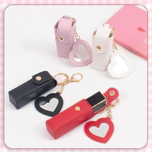 <b>Custom</b> Lipstick Holder <b>Keychain</b> with Mirror,PU Leather Portable Lipsticks Holder, Soft Leather Portable Lipstick Pouch Key Ring - Product Image 6