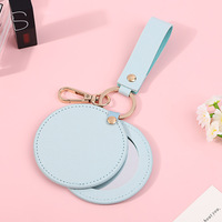 Miroir de poche rond avec logo personnalisé petit miroir rond compact de maquillage en cuir PU plusieurs couleurs miroir porte-clés de poche