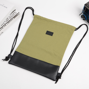 Sac à dos en toile de coton recyclable robuste avec cordon de serrage, sac de sport en toile avec fond en PU et poche intérieure zippée - Product Image 4