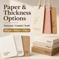 Étiquettes volantes en papier premium rose pâle et blanc, motif botanique, coins arrondis, avec ficelle en coton pour boutique de vêtements féminins