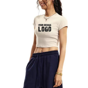 Camiseta Deportiva Corta de Yoga con Logotipo Personalizado, Color Sólido, de Alta Calidad, Ajustada, Lavada, Estilo Spice Girl - Product Image 2