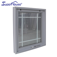 Ventana de manivela con rejilla decorativa de cristal y mosquitera extraíble, ventana superior abatible de aluminio