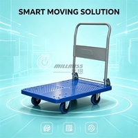 Chariot à plateforme en plastique robuste à quatre roues pour le transport de marchandises en entrepôt et la manutention de matériaux en usine