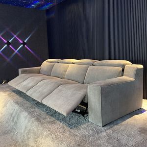 Tela 4 asientos de cine en casa sofá de teatro gris suave reclinable muebles de sala de estar eléctricos sofás reclinables asientos de teatro - Product Image 3