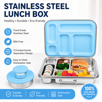 Boîte à bento personnalisée Aohea, boîte à lunch en acier inoxydable à 5 compartiments avec couvercle en silicone pour enfants et adultes