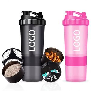 Custom Logo 500ml 3 Compartments Plastic Water <b>Bottle</b> Shakers <b>Protein</b> Shaker Cup <b>Bottle</b> With Storage for <b>Protein</b> Shakes - Product Image 1