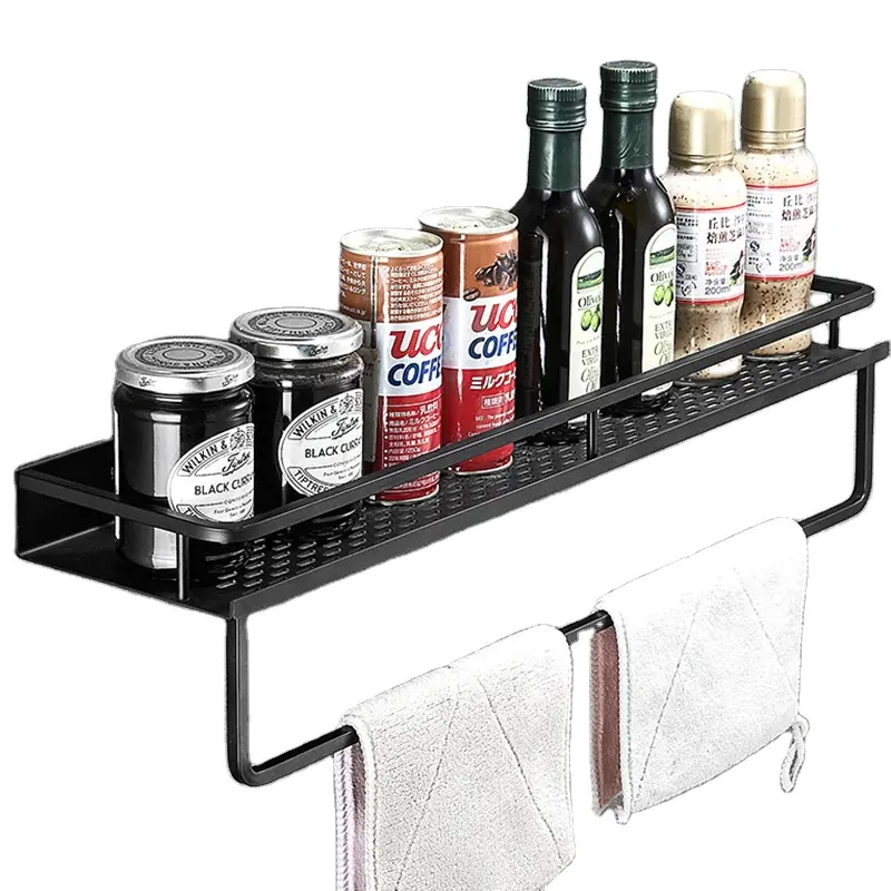 Bathroom Shelf with Black color and Aluminum Wall-Mounted Square Shampoo Shelf rack