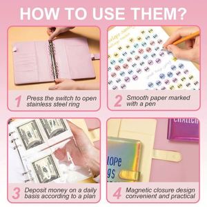 100 Envelopes Money Saving Challenge Binders A5 Pu Leather Budget Loose <b>Leaf</b> Design - Product Image 4