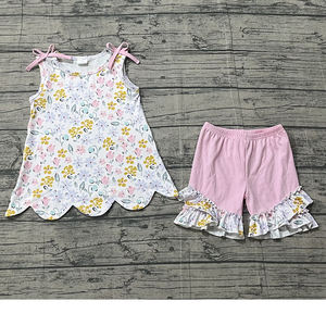 Preventa al por mayor: Conjuntos de verano con estampado de flora para niñas, 5 unidades, ropa de moda para hermanas, algodón orgánico, nueva colección boutique. - Product Image 5
