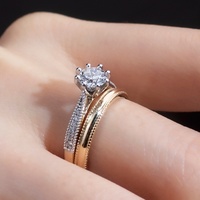 Bague de couple Messi Jewelry MSR-1049 en or 14 carats avec platine, diamant de laboratoire rond brillant de 0,7 ct D VS1
