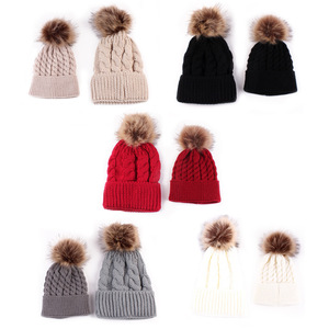 Mẹ Tôi Phù Hợp Với Mùa Đông <span class=keywords><strong>Beanie</strong></span> Dệt Kim Hat Cho Phụ Nữ Người Đàn Ông Phụ Nữ Cô Gái Kid Toddler Với Faux Lông Bóng Đầu - Product Image 2