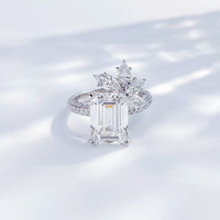 Anello con Diamante Coltivato in Laboratorio a Quattro Punte, Cristallo di Ghiaccio Brillante, in Platino PT950, Gioiello Raffinato per Fidanzamento e Matrimonio