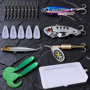 थोक बॉक्073 कॉम्बो 21 ps/बॉक्स मिश्रित हार्ड सॉफ्ट बॉट्स मेटल जिग स्पून मछली पकड़ने के लचर वजन स्नैप स्विवेल किट सेट - Product Image 6