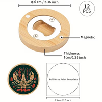 Sous-verres en bois de hêtre avec ouvre-bouteille, lot de 6, autocollants pour réfrigérateur, ouvre-bouteilles, sous-verres