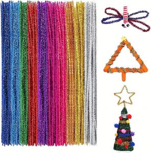 100 pièces de 6 mm, multicolores, en plastique, tiges chenille moelleuses, fils chenille, nettoyeurs de tuyaux pour loisirs créatifs, bandes de cheveux dorées en forme d'oignon vert - Product Image 2