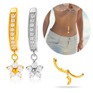 नई शैली पेट बटन रिंग G23 एस्टेम f136 टाइटेनियम जिरकॉन फूल पेर्सिंग पेट बटन क्लैंप रिंग - Product Image 1