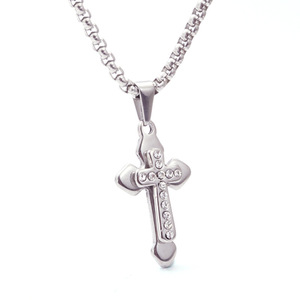 <b>Cross</b> Pendant Necklace Stainless Steel Pave Setting Unisex Fashion Jewelry Gift - Product Image 1