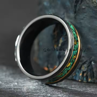Gentdes Jewelry Bague en carbure de tungstène noir incrusté d'émeraude verte Bague en malachite et pierre d'oeil de tigre Bague en gros pour homme