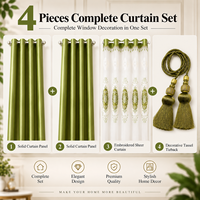 Ensemble de 4 rideaux de fenêtre avec panneaux transparents et œillets pour salon – En stock, vente en gros