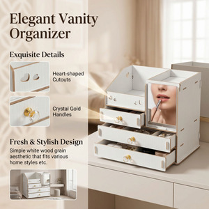 <span class=keywords><strong>Caja</strong></span> de Almacenamiento de Cosméticos de Madera Grande para Escritorio, con Espejo, Tipo Cajón, Estilo Coreano, Reorganizable - Product Image 3