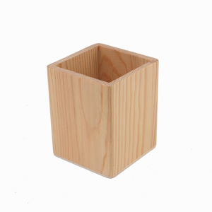 Wooden Pen Holder Pine Square Round Office Desk Storage For Pencils And Pens - Product Image 5