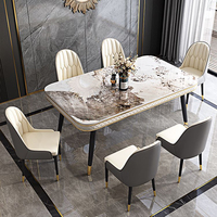 Table à manger moderne réglable en verre et pierre frittée, idéale pour appartements et hôtels
