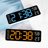 Horloge murale numérique à affichage LED grand format, mouvement mécanique, alarme, jour de la semaine, température, humidité, design moderne minimaliste, plastique