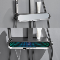 Ensemble de robinets de douche à effet pluie à LED en laiton gris pistolet pour baignoire et douche Installation facile Système de robinets de douche exposés en cascade
