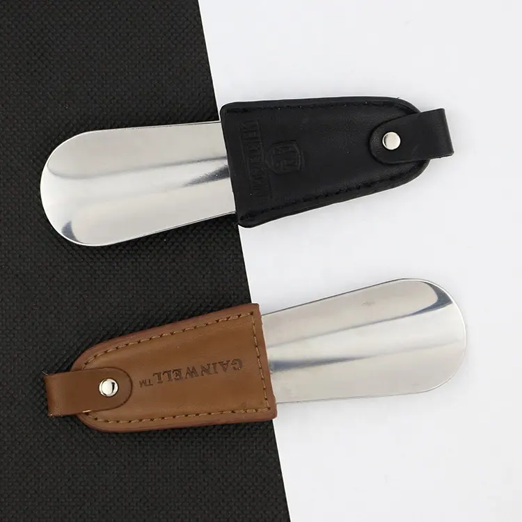 Luxe Lederen Handvat Custom Metalen Pocket Rvs Schoenlepel