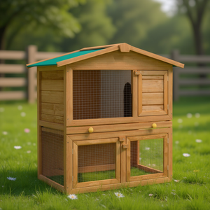 Casetta per conigli in legno da esterno con 3 porte per piccoli animali, stile classico, tipo di mobile/casa - Product Image 2