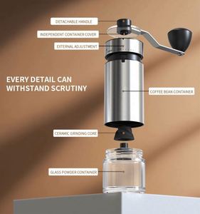 40 Adjustable Settings Stainless Steel Ceramic Core <b>Mini</b> Handle Manual Coffee Bean <b>Grinder</b> Mill with 25 Capacity Visible Lid - Product Image 6
