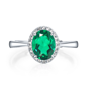925 <b>Silver</b> Cultured <b>Emerald</b> <b>Ring</b>, Shining Romantic Engagement Proposal Party Gift, A Great Surprise for Girls L - Product Image 1