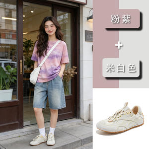 Zapatillas de entrenamiento de cuero genuino para mujer, estilo nuevo Primavera 2026, con diseño de bloques de color y punta voluminosa, estilo 'ugly cute', zapatillas planas informales - Product Image 4