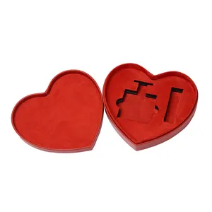 Chic Red Heart-Shaped Cosmetic Case Leather Gauze Perfume Compartment Lip Gloss Organizer