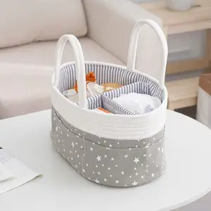 Nuevo organizador portátil de pañales para bebés, cesta de cuerda de algodón de gran capacidad, organizador de pañales para bebés, bolsa de pañales para mamá